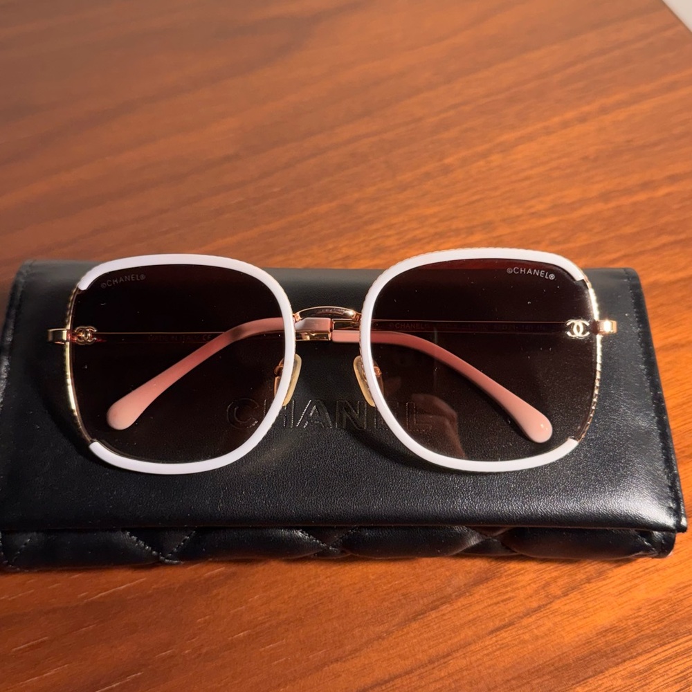 CHANEL Women's Sunglasses in and Gold and White Frame